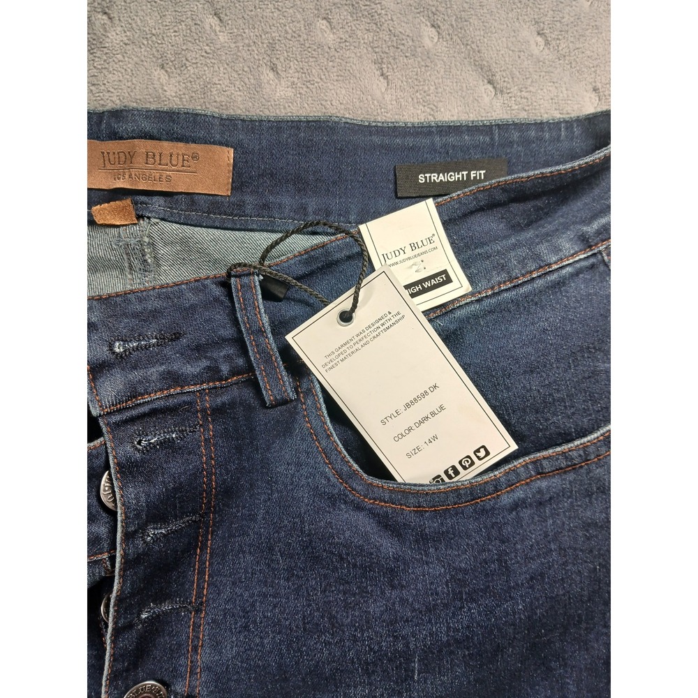 Judy Blue High Waist Button Fly Straight Leg Jeans Dark Blue JB88598DKWomens 14W - Picture 9 of 9